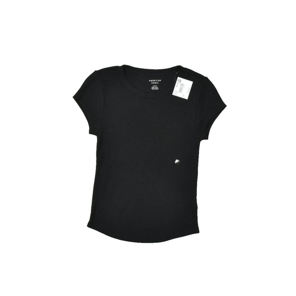 American Eagle Outfitters Tops - American Eagle Women's Medium Black Waffle Knit Short Sleeve T-Shirt NWT